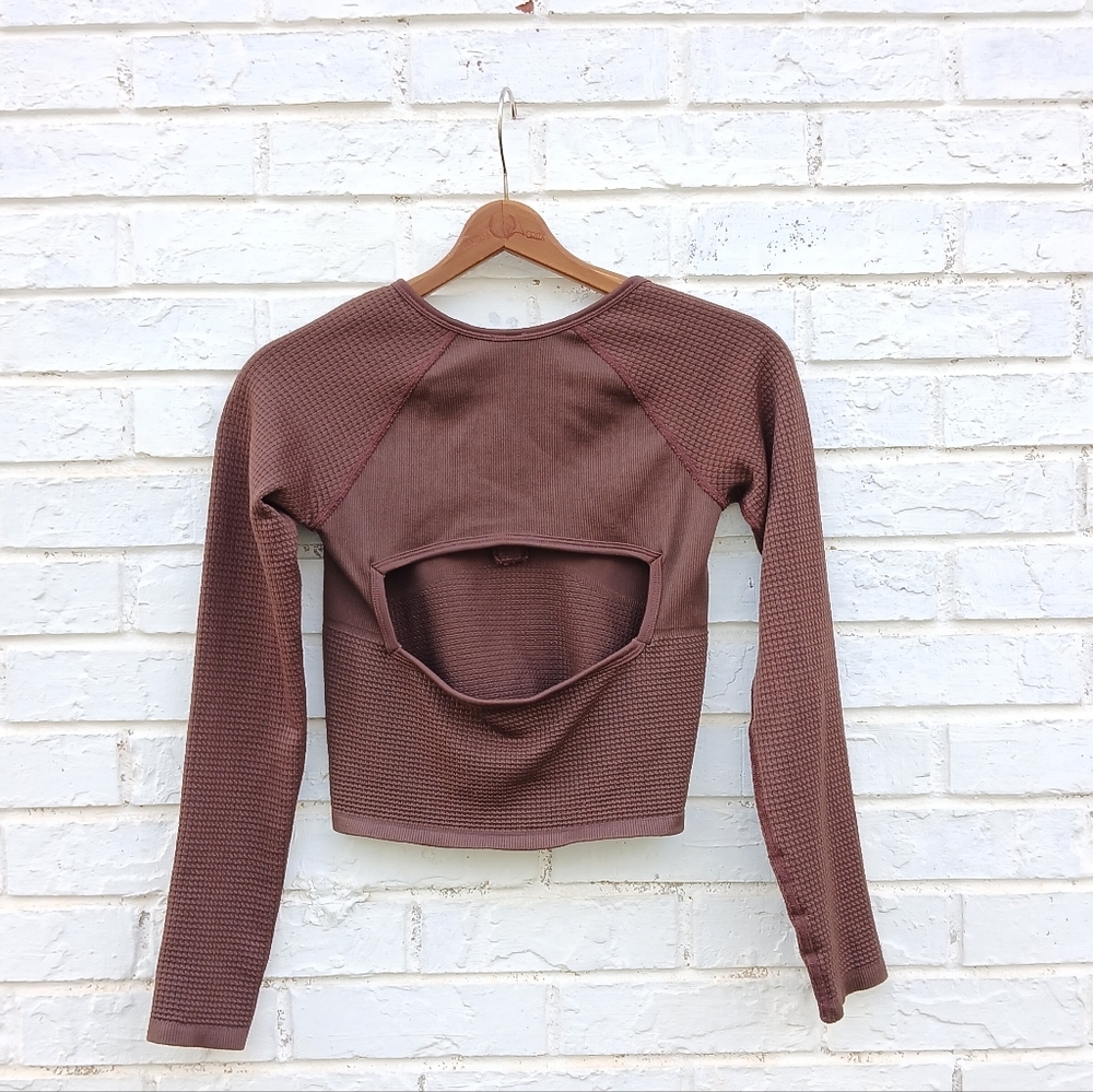 FP Movement by Free People Chocolate Brown Long Sleeve Waffle Henley - Picture 8 of 8